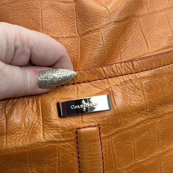 Cole Haan pop of color orange creamsicle leather hobo bag